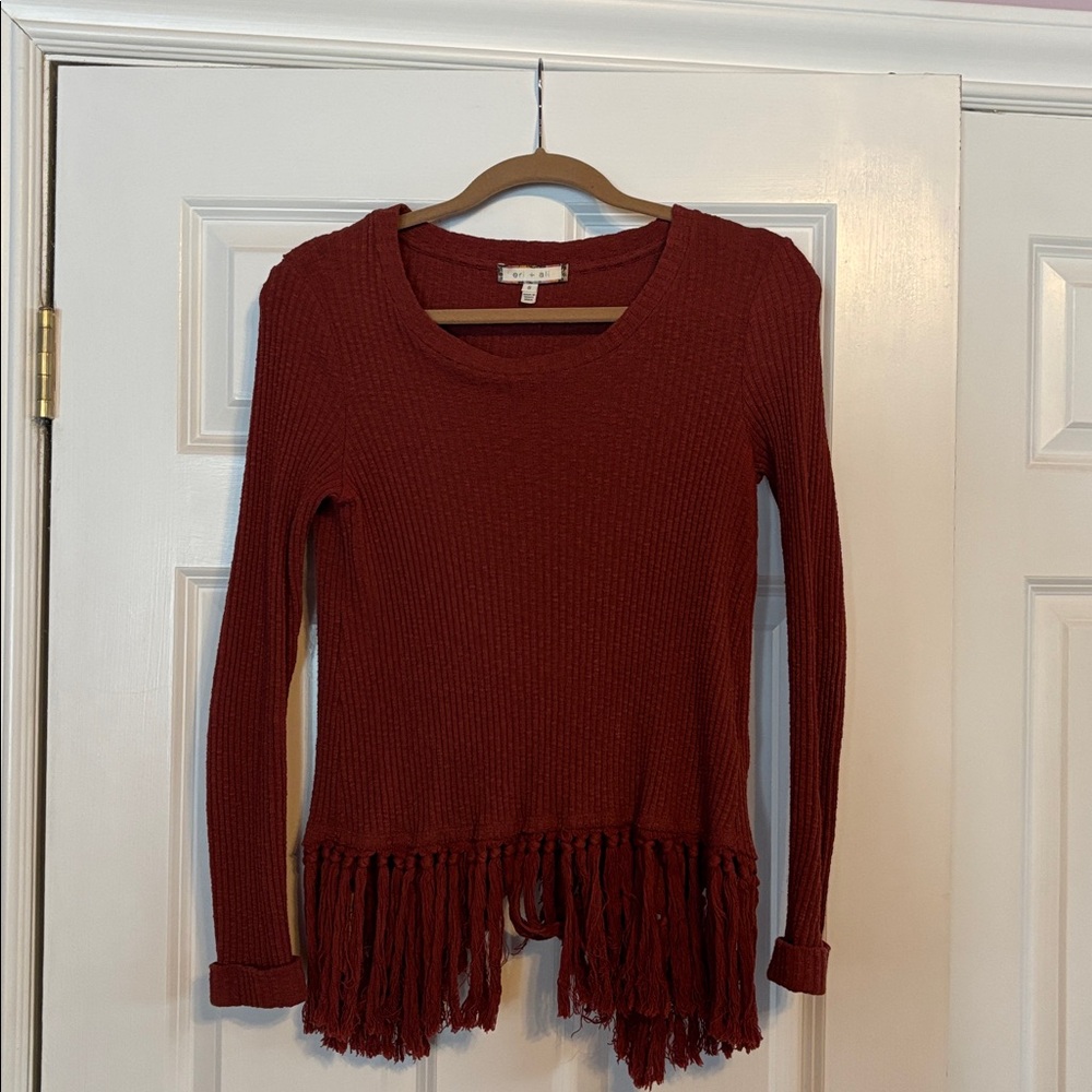 Red Fringe Hem Sweater